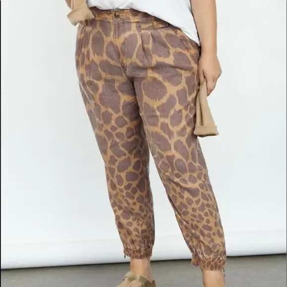 Anthropologie Tamarind Giraffe Animal Linen Blend Trouser Jogger Pants 10 #5 - Picture 1 of 11